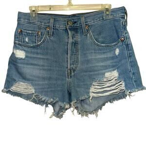 Levi's 501 Distressed Cutoff Denim Shorts Button Fly W27 Cotton‎